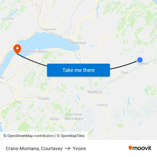 Crans-Montana, Courtavey to Yvoire map