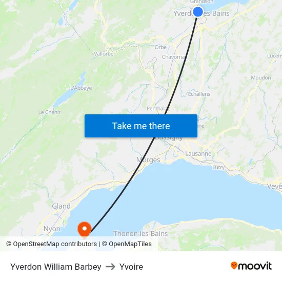 Yverdon William Barbey to Yvoire map