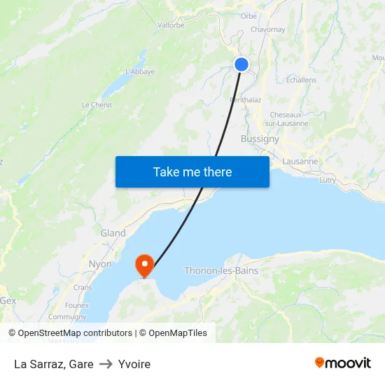 La Sarraz, Gare to Yvoire map