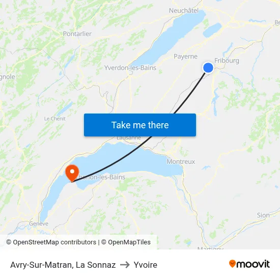 Avry-Sur-Matran, La Sonnaz to Yvoire map