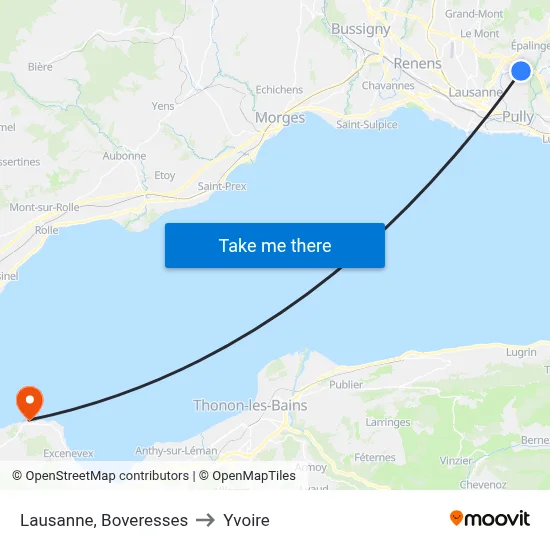 Lausanne, Boveresses to Yvoire map