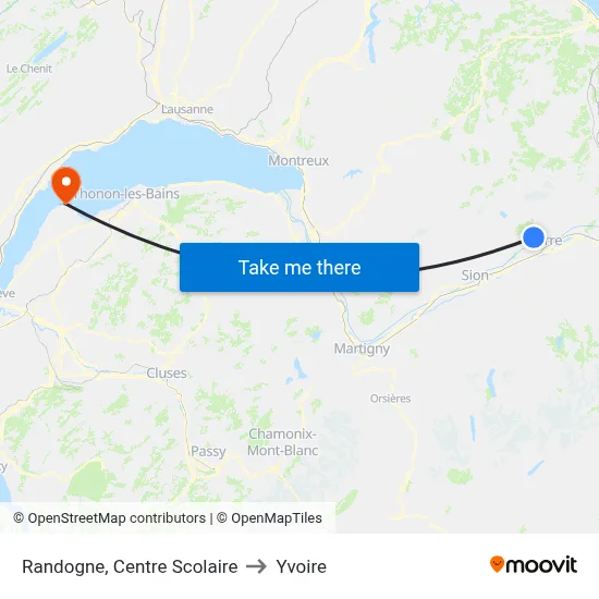Randogne, Centre Scolaire to Yvoire map