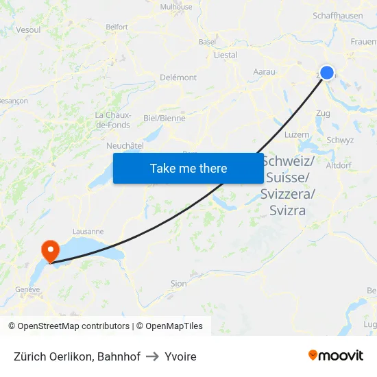 Zürich Oerlikon, Bahnhof to Yvoire map