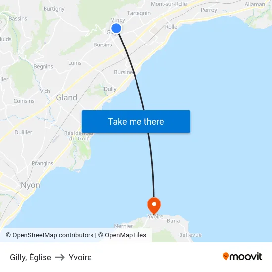 Gilly, Église to Yvoire map