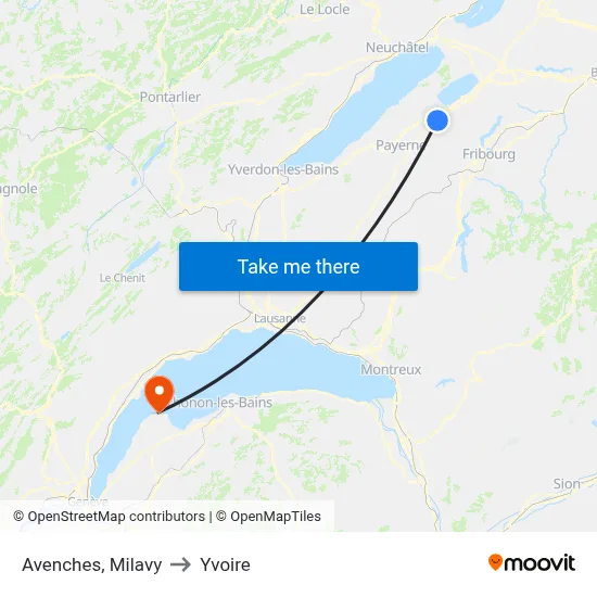 Avenches, Milavy to Yvoire map
