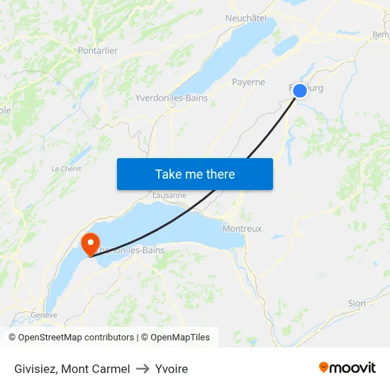 Givisiez, Mont Carmel to Yvoire map