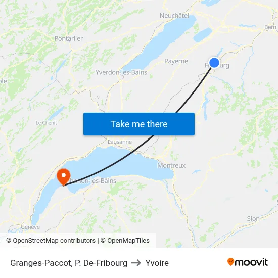 Granges-Paccot, P. De-Fribourg to Yvoire map