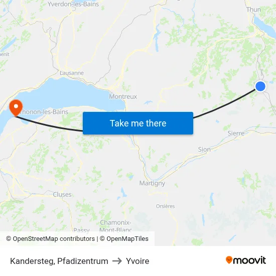 Kandersteg, Pfadizentrum to Yvoire map