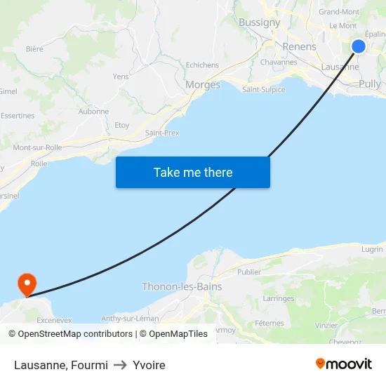 Lausanne, Fourmi to Yvoire map