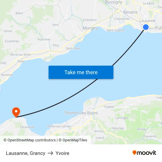 Lausanne, Grancy to Yvoire map