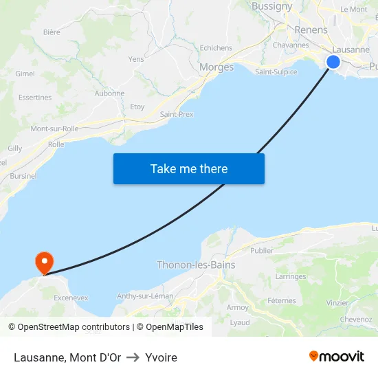 Lausanne, Mont D'Or to Yvoire map