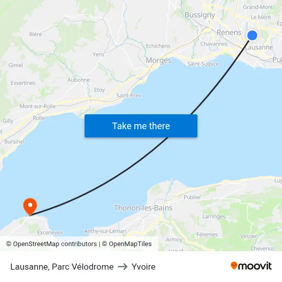 Lausanne, Parc Vélodrome to Yvoire map