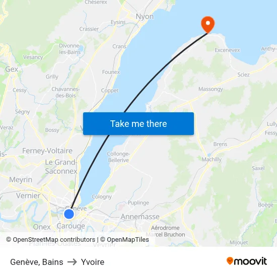 Genève, Bains to Yvoire map