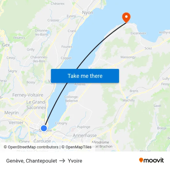 Genève, Chantepoulet to Yvoire map