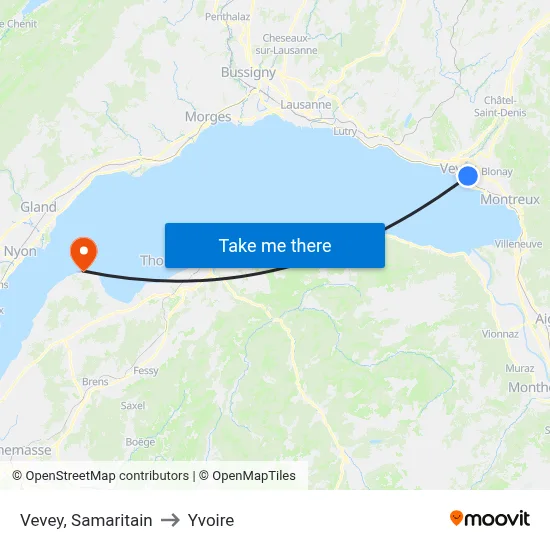 Vevey, Samaritain to Yvoire map