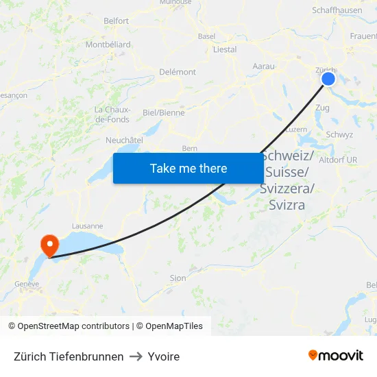 Zürich Tiefenbrunnen to Yvoire map