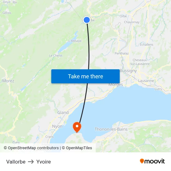 Vallorbe to Yvoire map