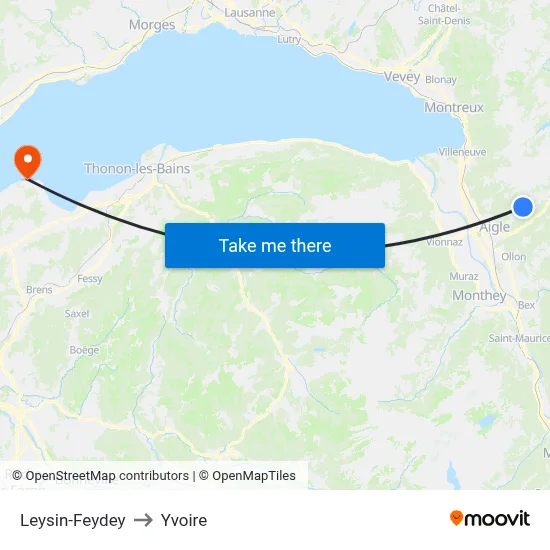 Leysin-Feydey to Yvoire map