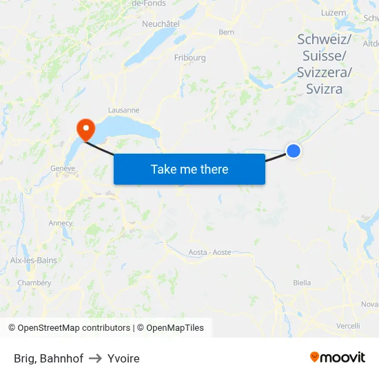 Brig, Bahnhof to Yvoire map