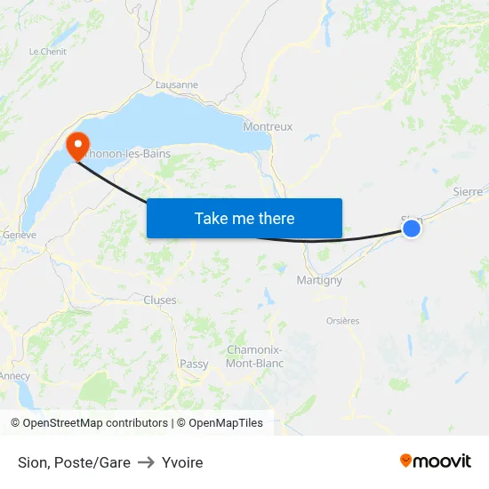 Sion, Poste/Gare to Yvoire map