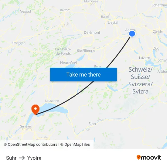 Suhr to Yvoire map