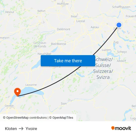 Kloten to Yvoire map