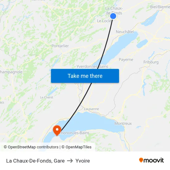 La Chaux-De-Fonds, Gare to Yvoire map