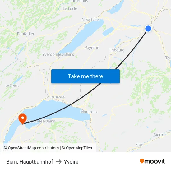 Bern, Hauptbahnhof to Yvoire map