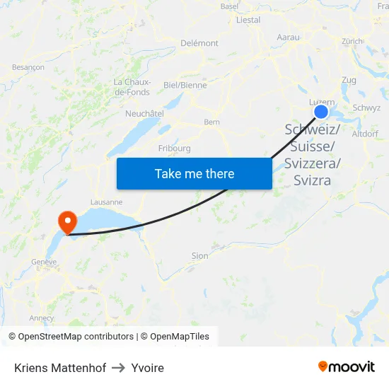 Kriens Mattenhof to Yvoire map