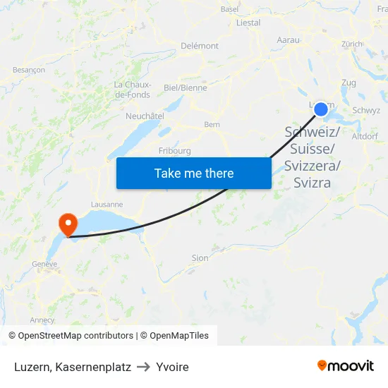 Luzern, Kasernenplatz to Yvoire map
