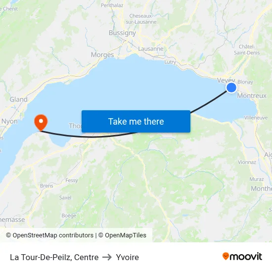 La Tour-De-Peilz, Centre to Yvoire map