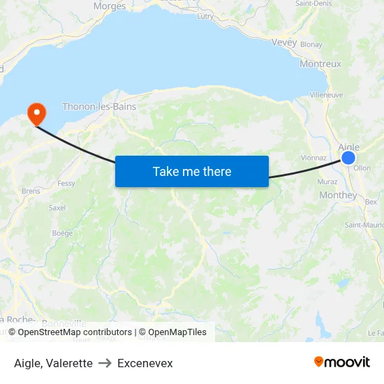 Aigle, Valerette to Excenevex map