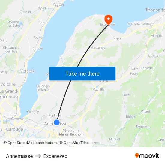 Annemasse to Excenevex map