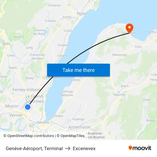 Genève-Aéroport, Terminal to Excenevex map