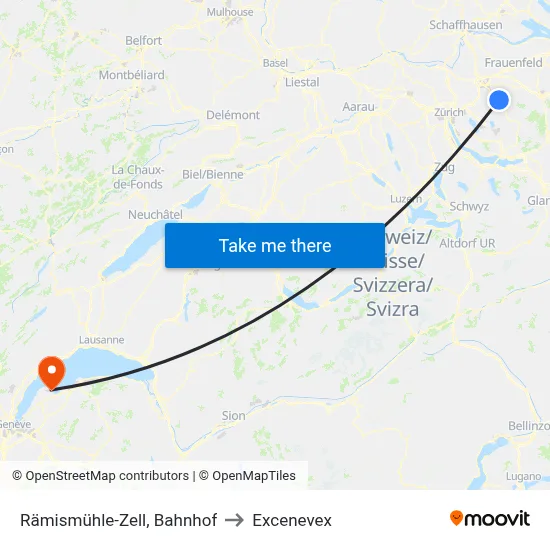 Rämismühle-Zell, Bahnhof to Excenevex map