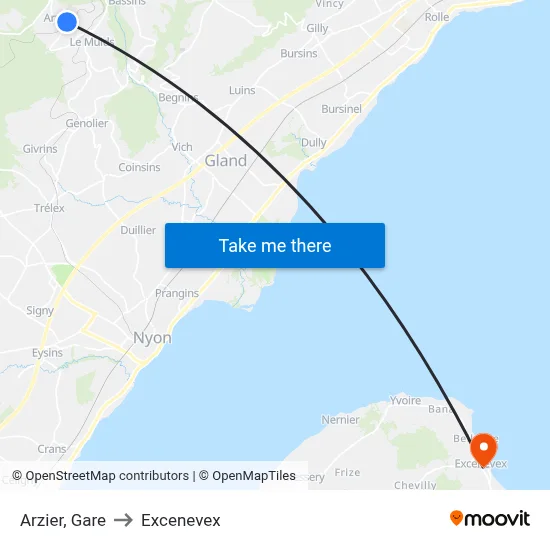 Arzier, Gare to Excenevex map