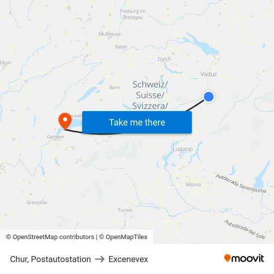 Chur, Postautostation to Excenevex map