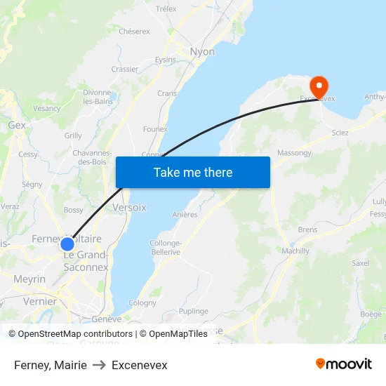 Ferney, Mairie to Excenevex map