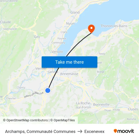 Archamps, Communauté Communes to Excenevex map