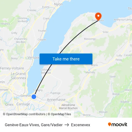 Genève-Eaux-Vives, Gare/Vadier to Excenevex map