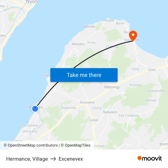 Hermance (Lac) to Excenevex map
