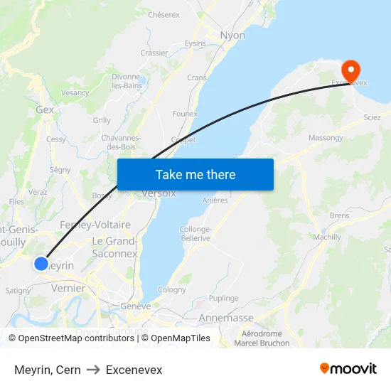 Meyrin, Cern to Excenevex map