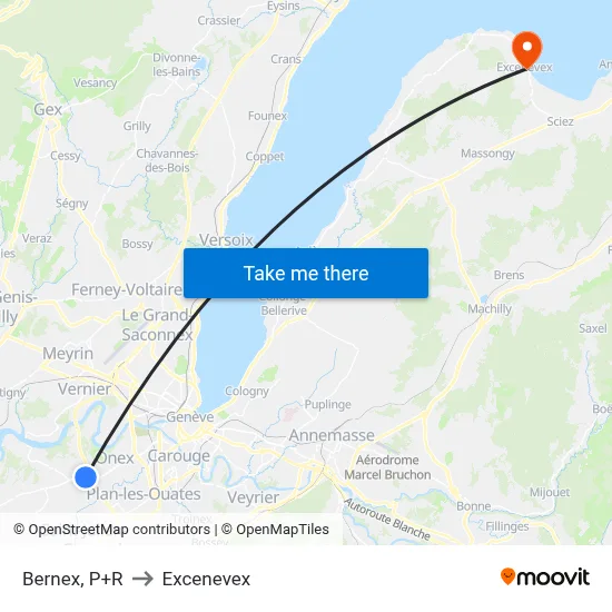 Bernex, P+R to Excenevex map