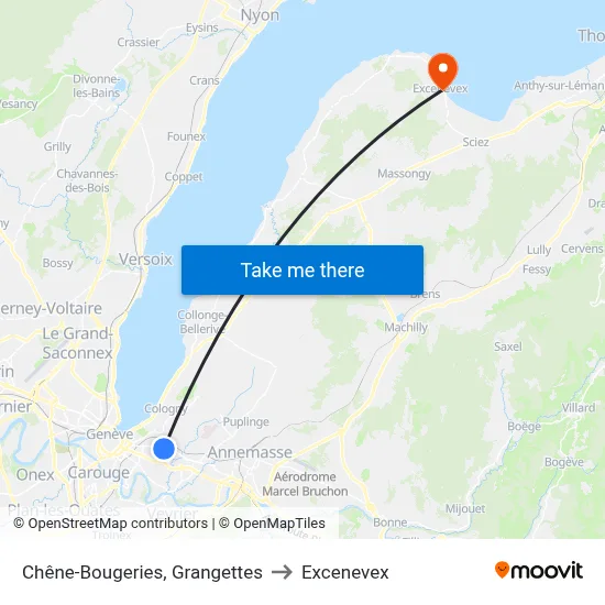 Chêne-Bougeries, Grangettes to Excenevex map