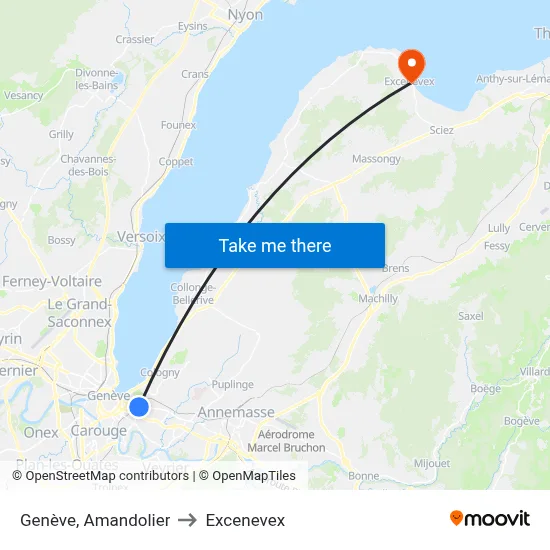 Genève, Amandolier to Excenevex map