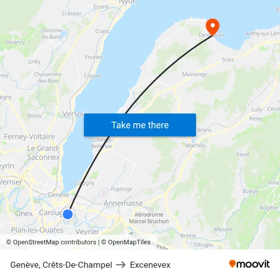 Genève, Crêts-De-Champel to Excenevex map