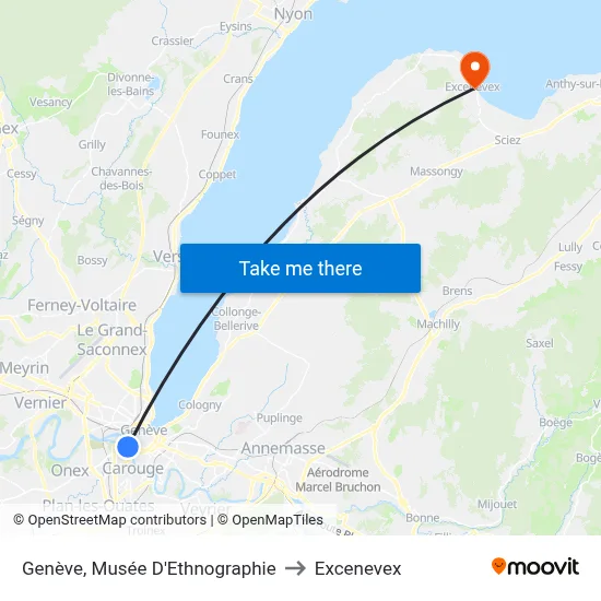 Genève, Musée D'Ethnographie to Excenevex map