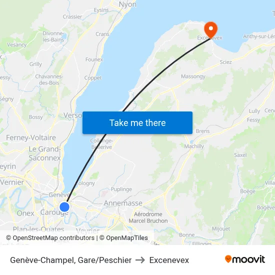 Genève-Champel, Gare/Peschier to Excenevex map