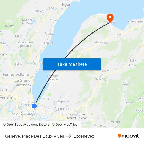Genève, Place Des Eaux-Vives to Excenevex map