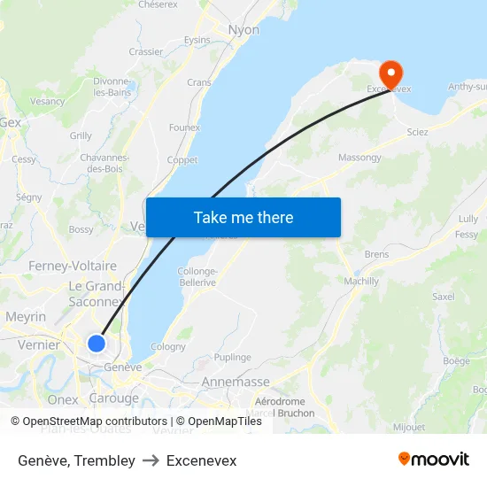 Genève, Trembley to Excenevex map